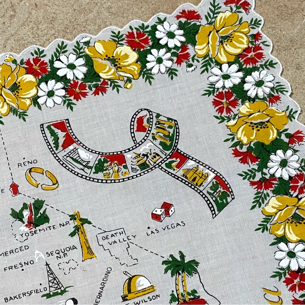 Vintage 1950’s Handkerchief Map of California MCM Retro Souvenir Travel - Picture 10 of 14